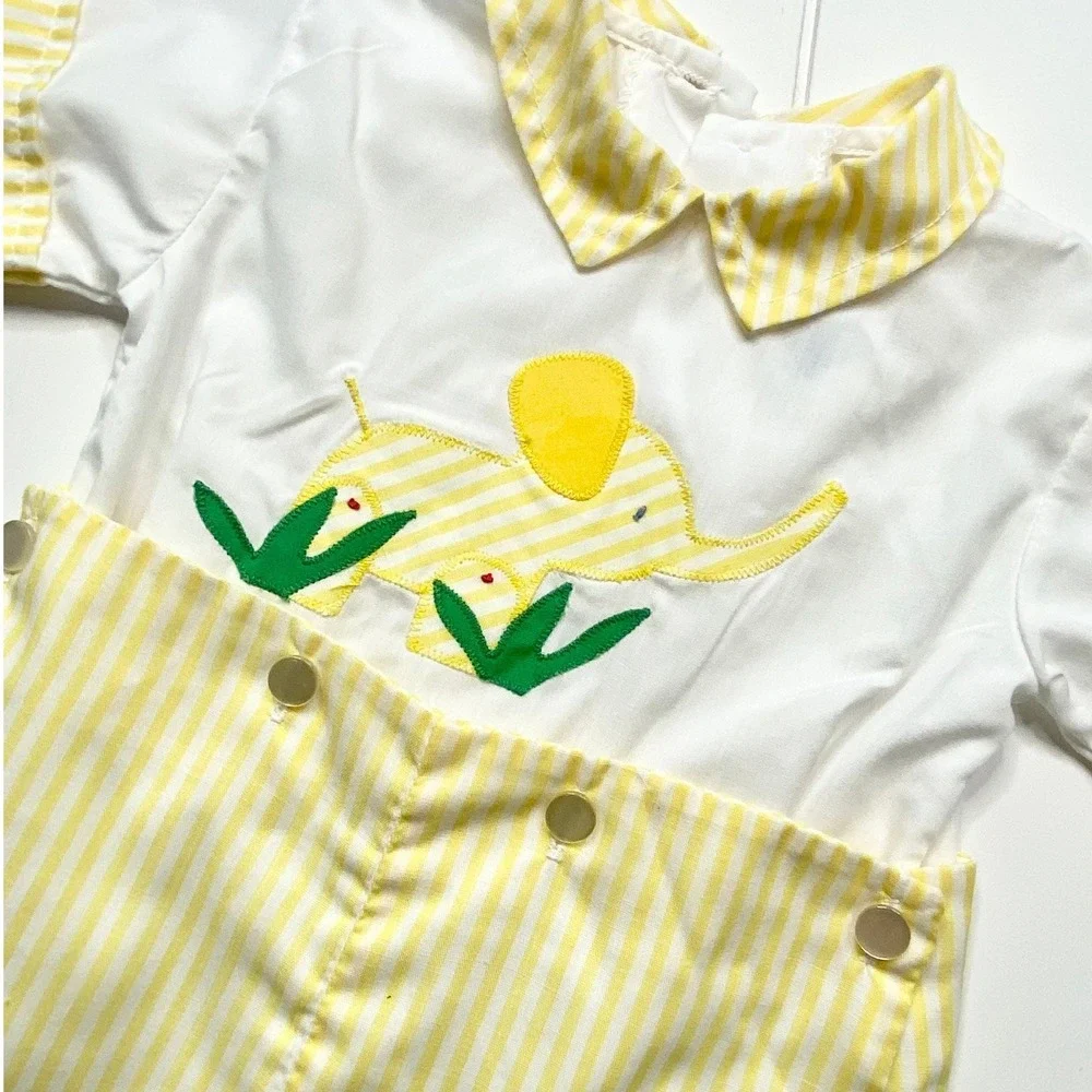 Vintage Jayne Copeland Elephant Romper, Yellow Stripe Jon Jon, 18 Months‎